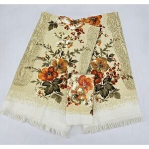 Vintage Floral Towel Set 3pc Fringe Trim Retro Cottagecore Kitchen Bath USA Made